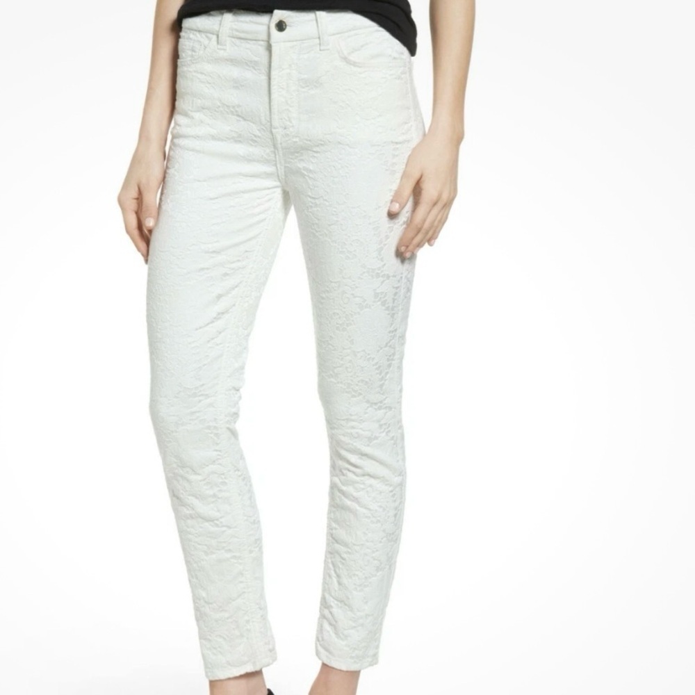 Jen7 by 7For All Mankind NWT White Floral Jacquard Skinny Ankle Jeans Size 2